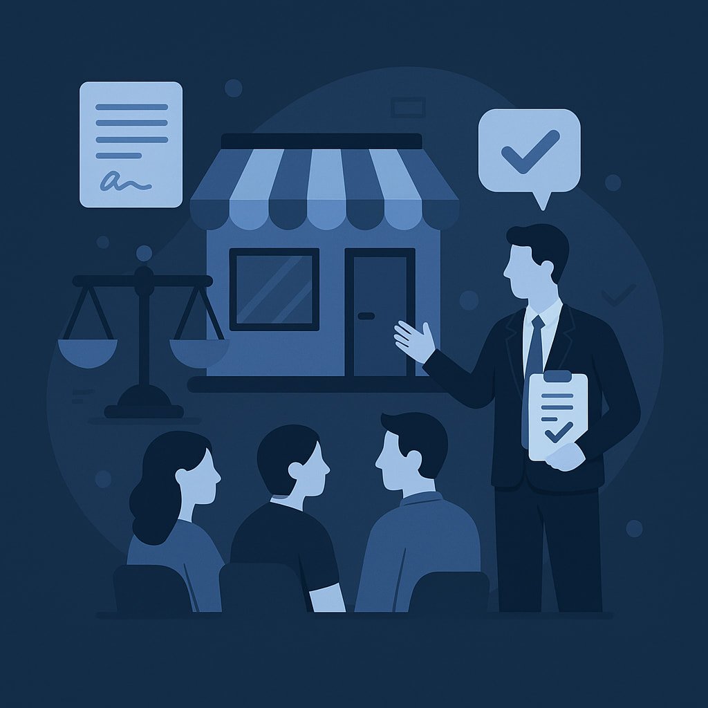 Ilustración profesional en tonos azules que representa servicios legales incluidos en todos los planes de LegalPYME BC, como asesoría, revisión de contratos y atención personalizada para PYMEs.